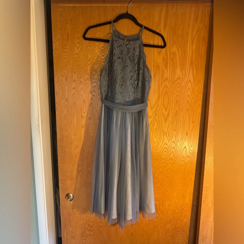 Floral High Neck Lacey Blue BHLDN Gown by Anthropologie